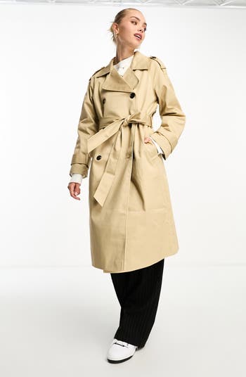 Stone Panel Detail Belted Trench Coat