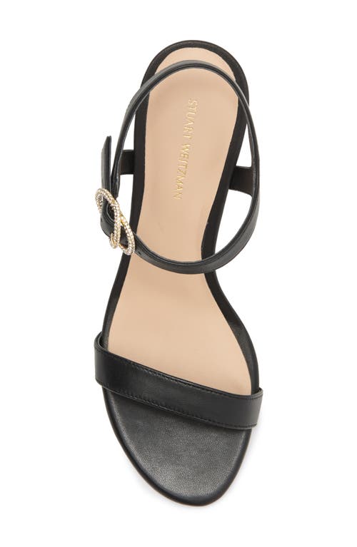 Stuart Weitzman Crystal 75 Leather Block Sandal In Black