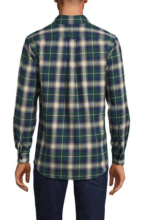 Shop Lands' End Traditional Fit Flagship Flannel Shirt In Deep Balsam/khaki Plaid