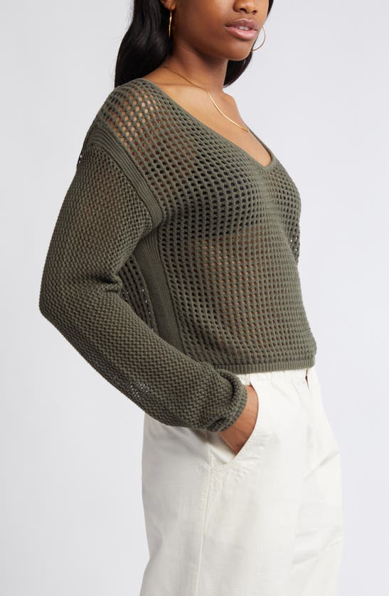 Shop Bp. Boxy Mesh Stitch Sweater In Olive Sarma