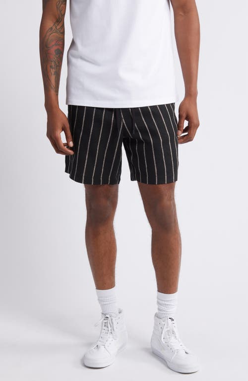 PacSun Russel Linen Blend Volley Drawstring Shorts Black/White at Nordstrom,