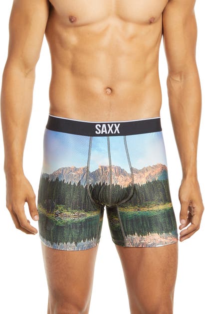 Click to view more detailed imagery on our partner's website Saxx Volt Graphic Print 3d Slim Fit Boxer Briefs In Grizzly Mountain