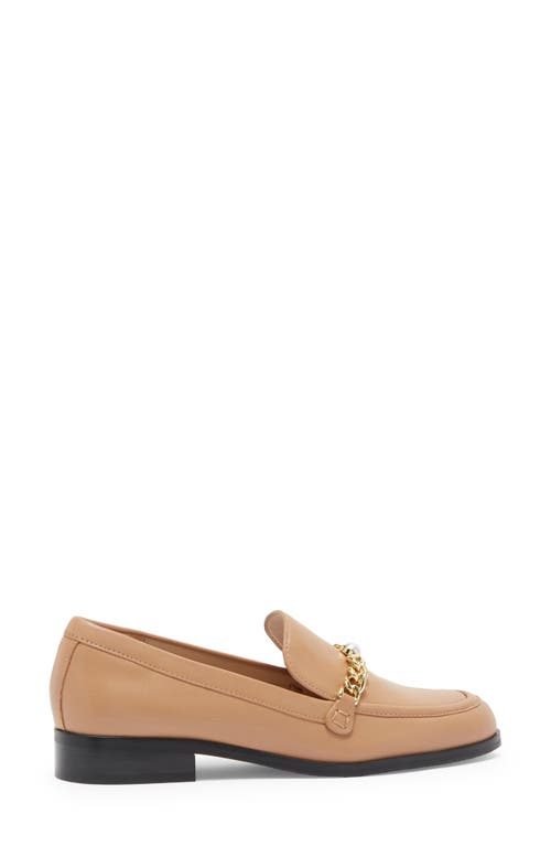 Stuart Weitzman Owen Pearl Chain Leather Loafer In Sandalwood