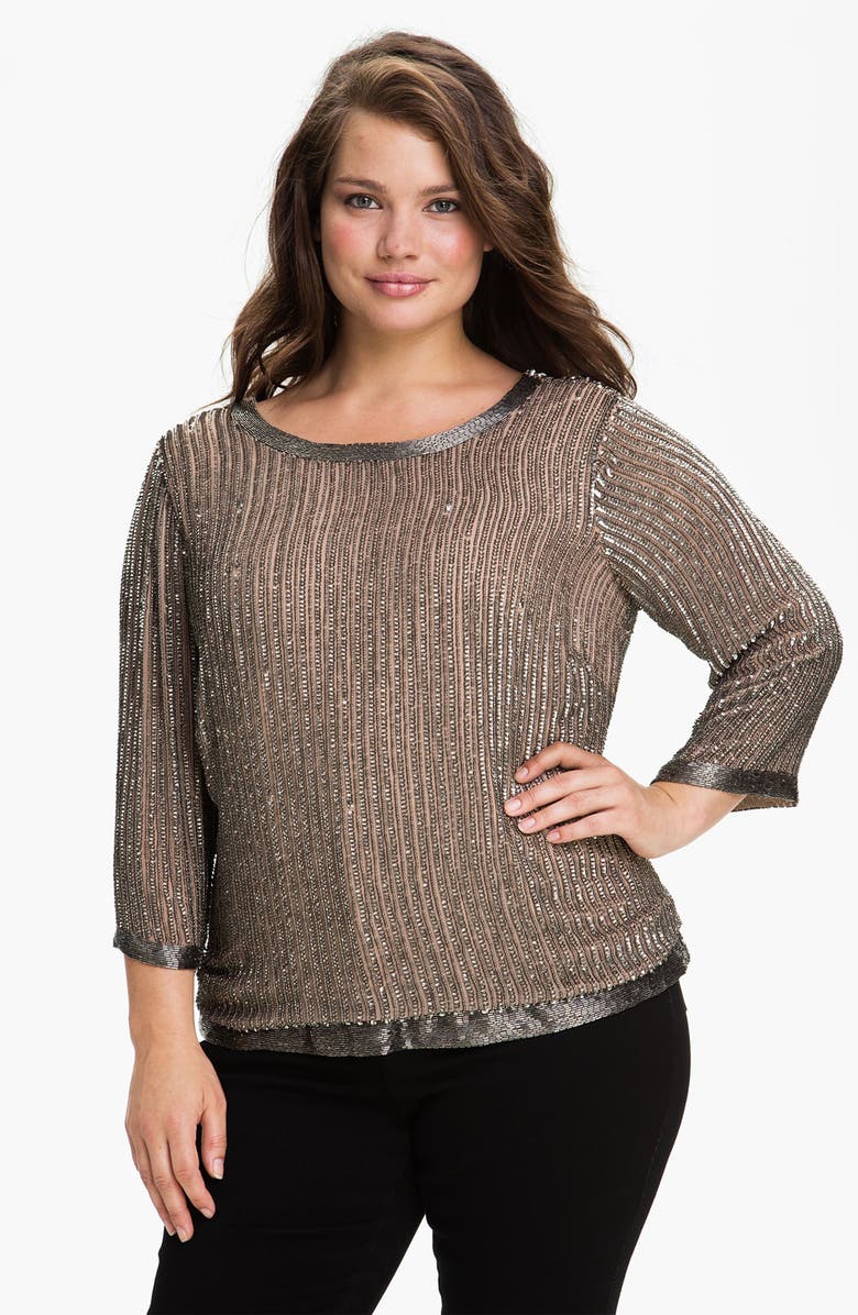 Adrianna Papell Beaded Back Scoop Neck Top (Plus) | Nordstrom