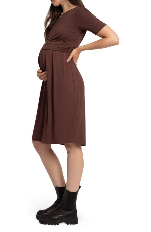 Shop Seraphine Pleat Detail Maternity/nursing Dress In Chocolat