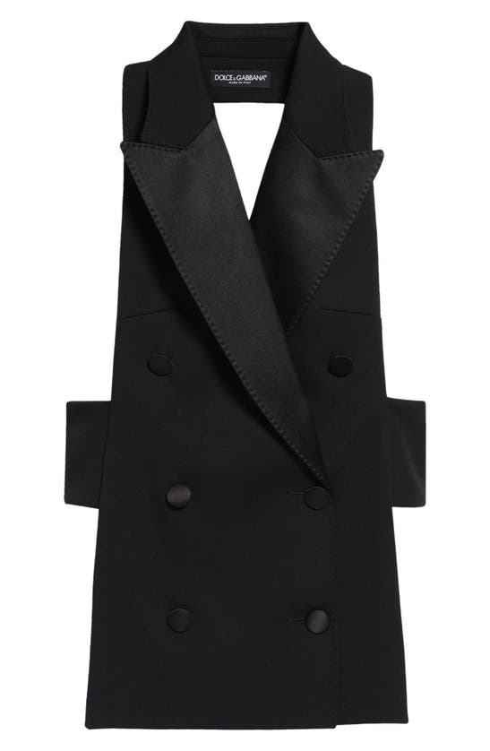 Dolce & Gabbana Double-breasted Satin-trimmed Wool-blend Gabardine Halterneck Vest In N0000 Nero