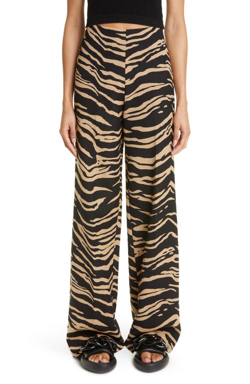 Stella McCartney Tiger Stripe Wide Leg Wool & Cotton Blend Pants in 9907 - Raffia