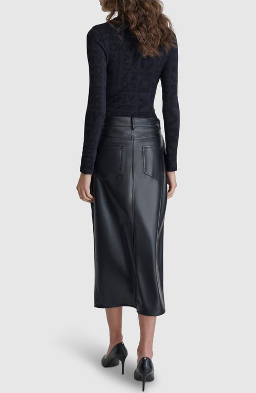 Shop Dkny 5-pocket Faux Leather Midi Skirt In Black