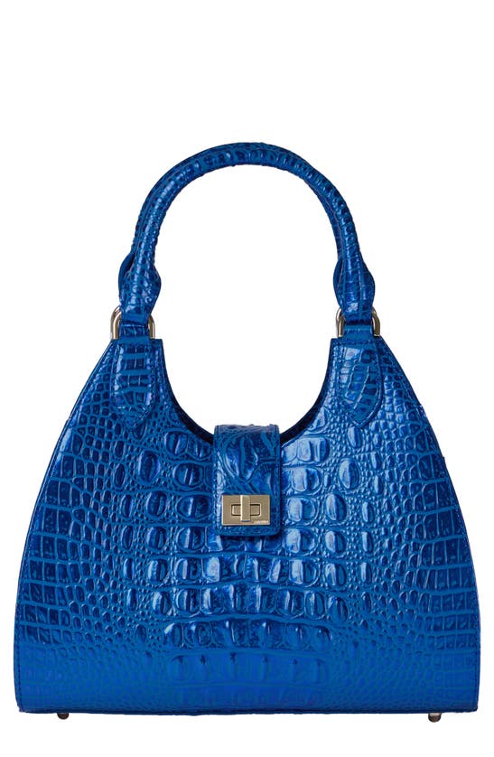 Brahmin Adrian Croc Embossed Leather Shoulder Bag In Blue