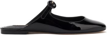 Larroudé Blair Flat Mule in Black Patent Leather 7.5