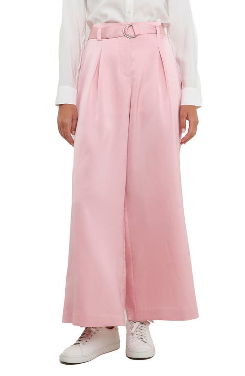 Satin Wide Leg Ankle Pants in Pink