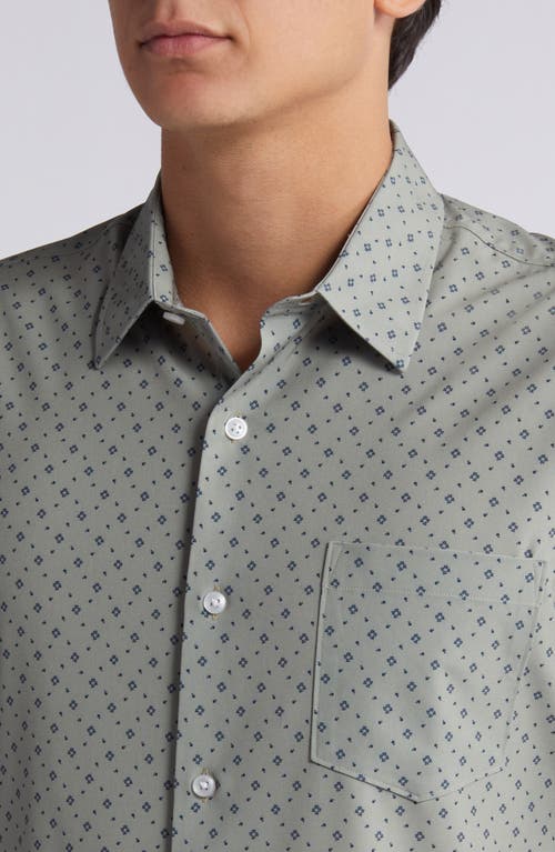 Shop Nordstrom Trim Fit Geo Print Short Sleeve Stretch Button-up Shirt In Green- Navy Geo Swirl