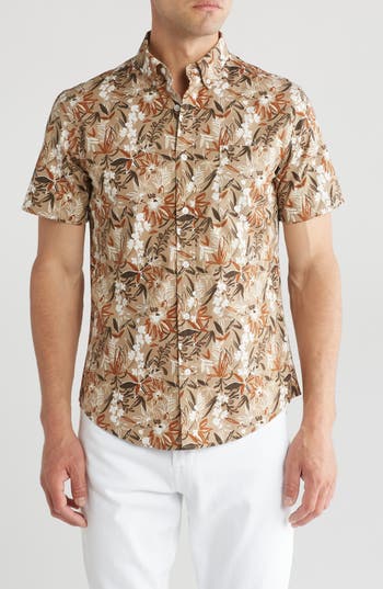14th & Union Trpical Mix Short Sleeve Stretch Cotton Button-up Shirt In Multi
