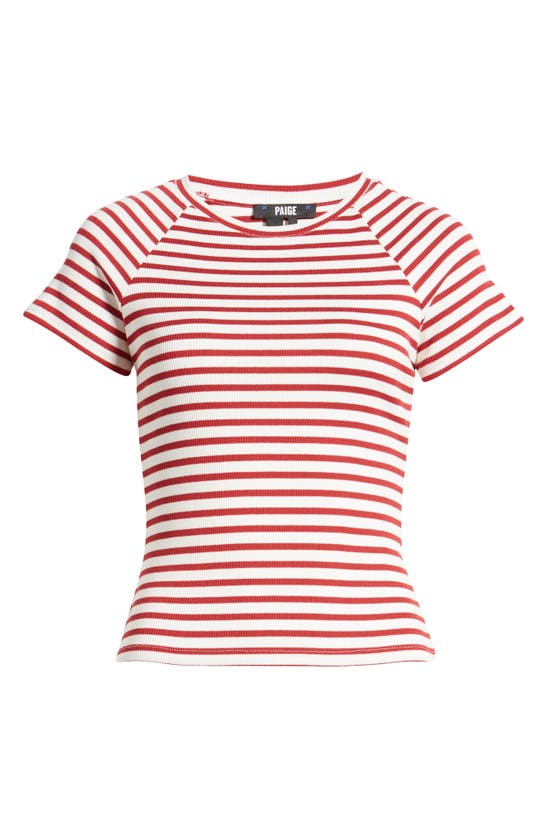 Shop Paige Bijou Stripe Rib T-shirt In Burgundy/ Ivory Stripe