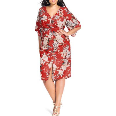 Plus Size City Chic Floral Seduction Sheath Dress, Red
