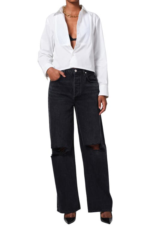 Shop Citizens Of Humanity Fino Boxy Crop Cotton Tuxedo Shirt In White