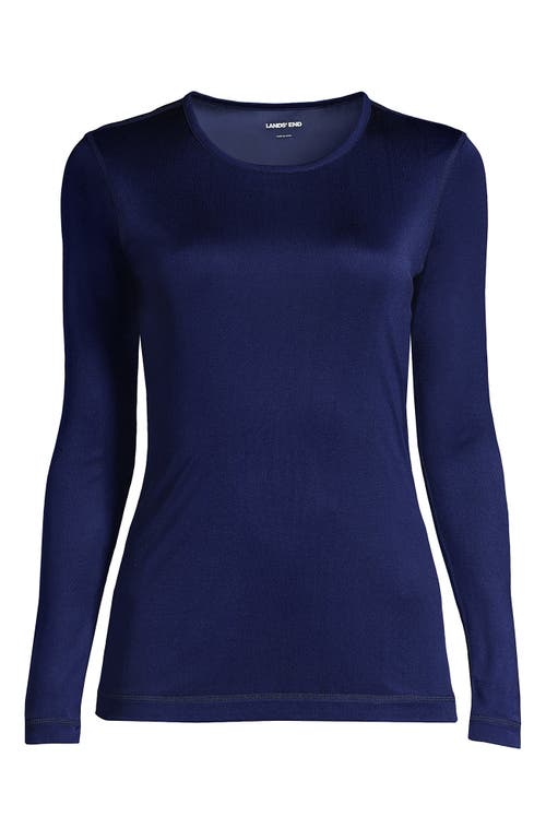 Lands' End Silk Interlock Long Sleeve Crewneck Long Underwear Top In Deep Sea Navy