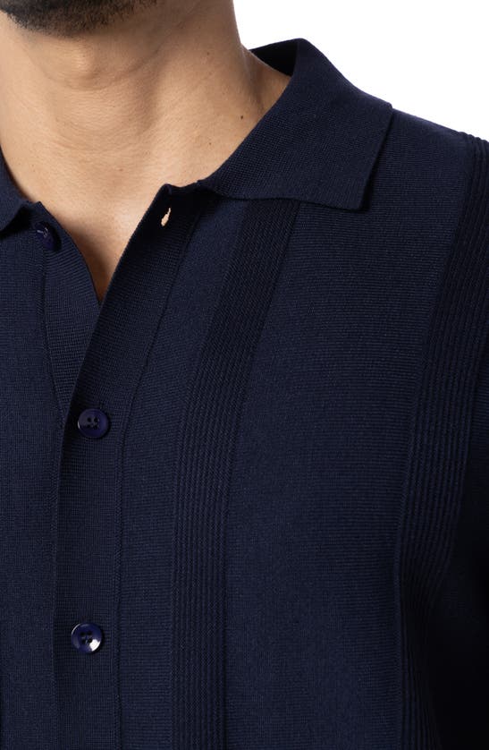 Spring + Mercer Textured Short Sleeve Button-up Sweater In Navy