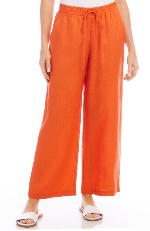 Wide Leg Drawstring Linen Pants in Orange