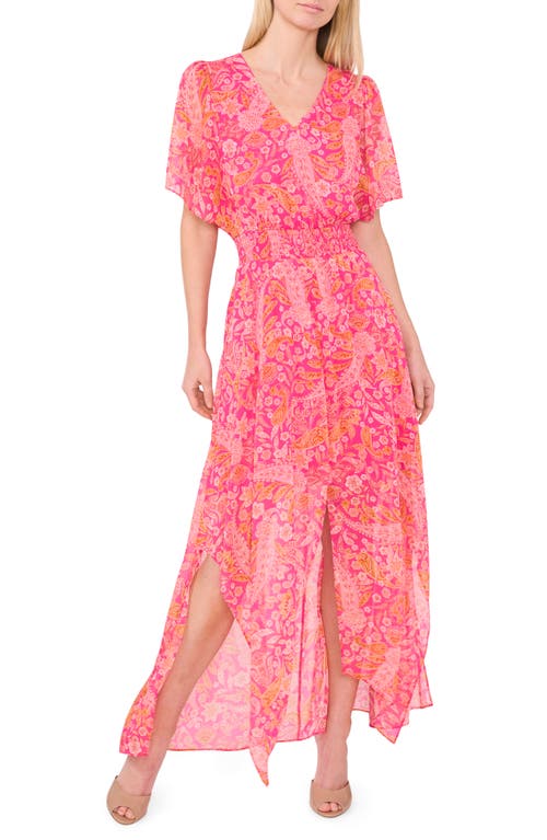 CeCe Paisley Print Flutter Sleeve Chiffon Dress in Bright Rose Pink at Nordstrom, Size Medium