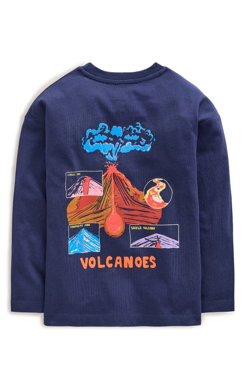 Shop Mini Boden Kids' Volcano Long Sleeve Cotton Graphic T-shirt In Stormy Blue Volcanoes