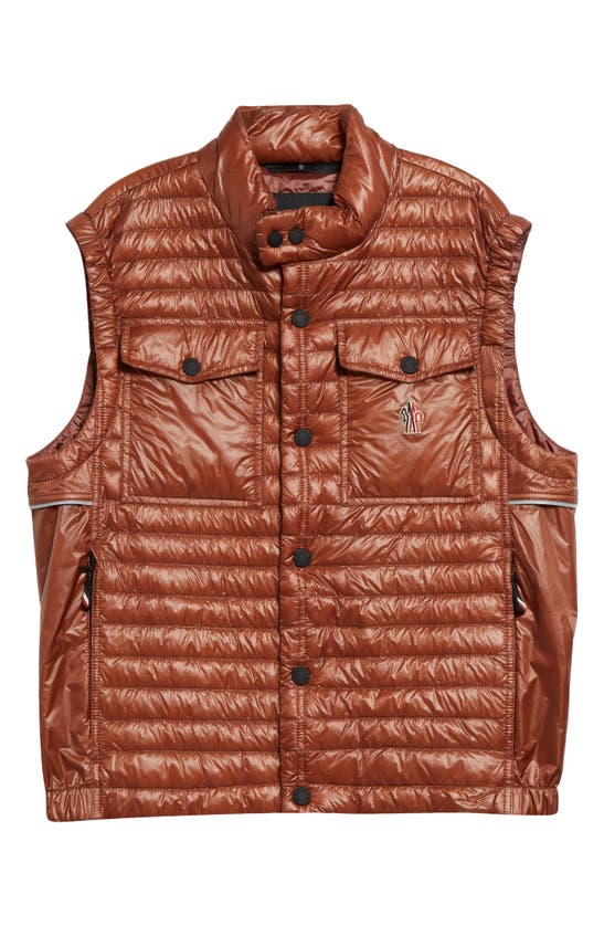 Shop Moncler Grenoble Ollon Down Puffer Vest In Brown Ginger