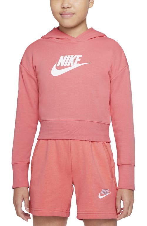 Shop Nike Kids' Club Crop Cotton Blend French Terry Hoodie In Pink Salt/white