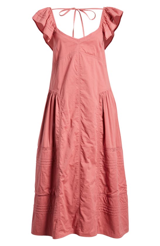 Shop Treasure & Bond Tie Back Flutter Sleeve Cotton Maxi Dress In Pink Mauve