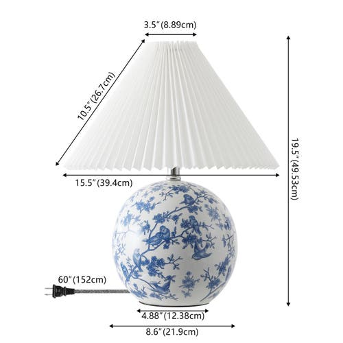 Jonathan Y Shishen Cottage Classic Chinoiserie Ceramic Orb Led Table Lamp With Pleated Shade In White/blue