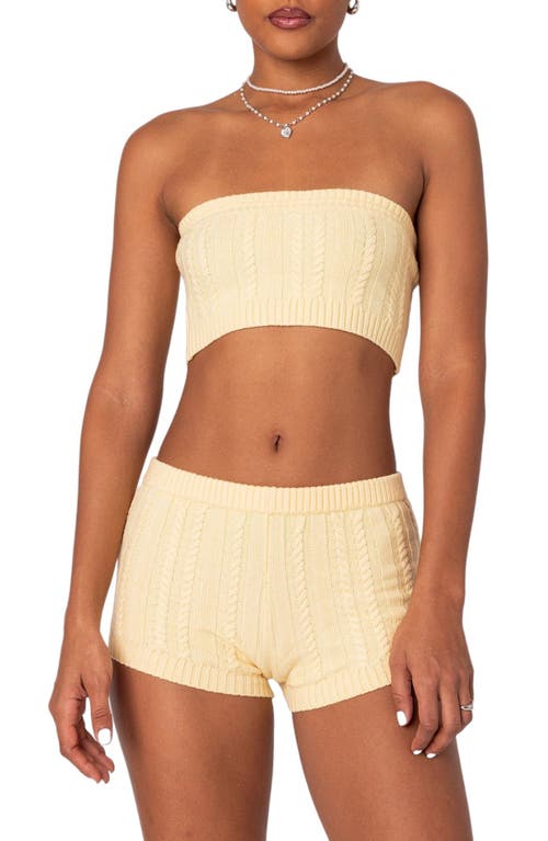 EDIKTED Raegan Cable Knit Bandeau Top Yellow at Nordstrom,