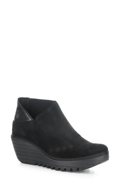 Fly London Yego Wedge Bootie In Black/graphite Oil/cool