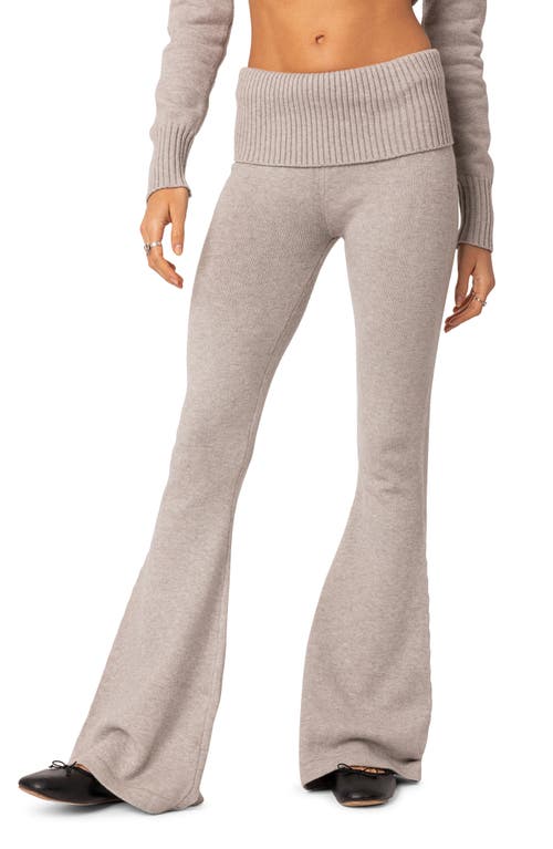 EDIKTED Desiree Foldover Flare Knit Pants Gray-Melange at Nordstrom,