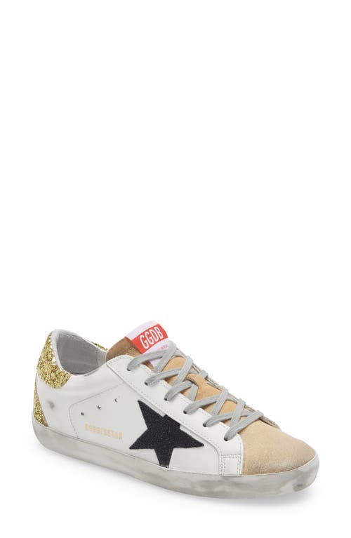 Golden Goose Super-Star Low Top Sneaker in White/Tan Suede/Gold Glitter at Nordstrom, Size 7Us