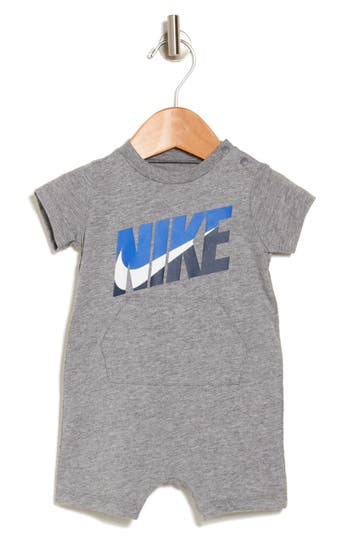 Shop Nike Logo Graphic Romper In Carbon Heather