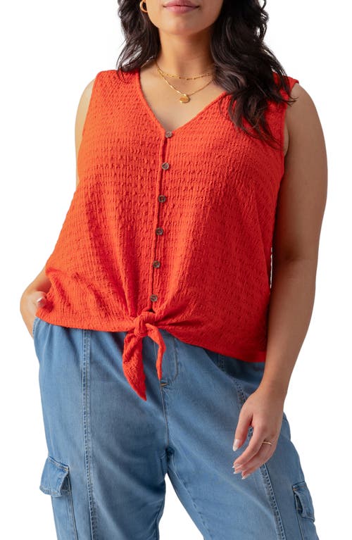 Shop Sanctuary Link Up Crinkle Stripe Tie Hem Sleeveless Top In Spicy Orange