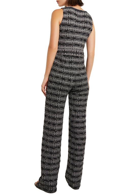 Misook Rhinestone Tweed Straight Leg Jumpsuit In Black/ New Ivory