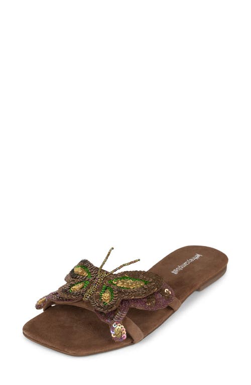 Shop Jeffrey Campbell Cloudywing Slide Sandal In Brown Suede Green Combo