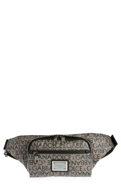 Dolce & Gabbana Dolce&gabbana Logo Print Canvas Belt Bag In Brown/blac