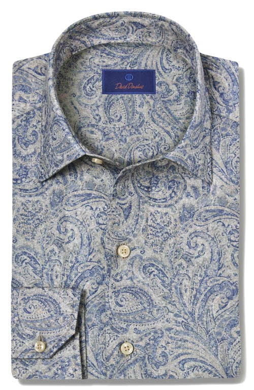 David Donahue Paisley Pima Cotton Dress Shirt in Charcoal/Blue 