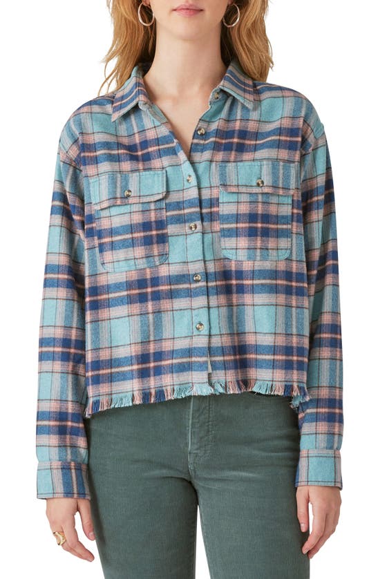 Shop Lucky Brand Raw Edge Plaid Button-up Shirt In Blue Plaid