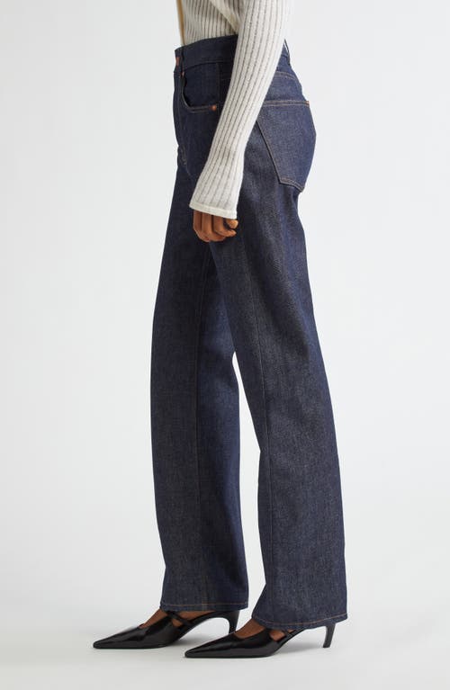 Shop Bite Studios Curved Organic Cotton Straight Leg Jeans In Dark Blue Wash