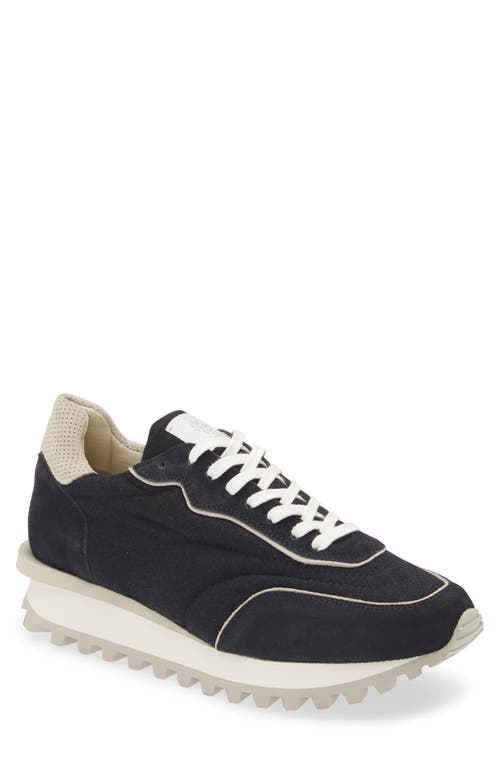 Eleventy Mixed Media Runner Sneaker In Carbon And Carbon And Sand