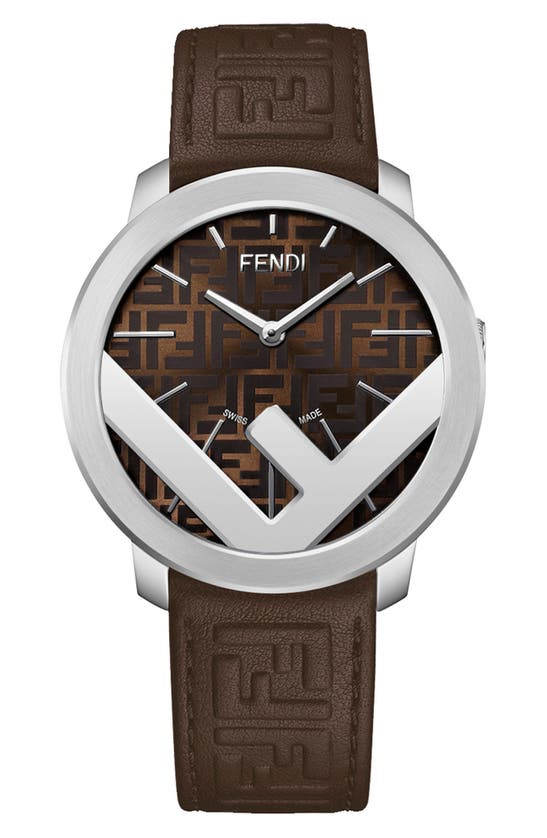 Fendi F Is  Swiss Quartz Leather Strap Watch, 41mm In Stainless Steel