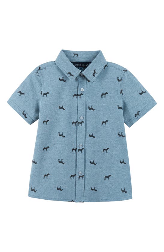 Shop Andy & Evan Zebra Knit Shirt & Shorts Set In Light Blue Zebra
