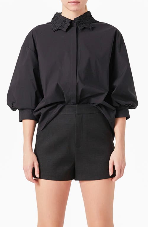 Endless Rose Lace Collar Button-Up Shirt Black at Nordstrom,