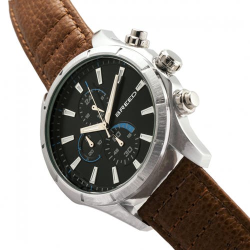 Breed Lacroix Chronograph Leather-band Watch In Silver/brown