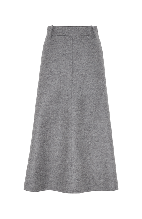 Shop Brunello Cucinelli Virgin Wool Double Cloth Flute Skirt In Medium Grey