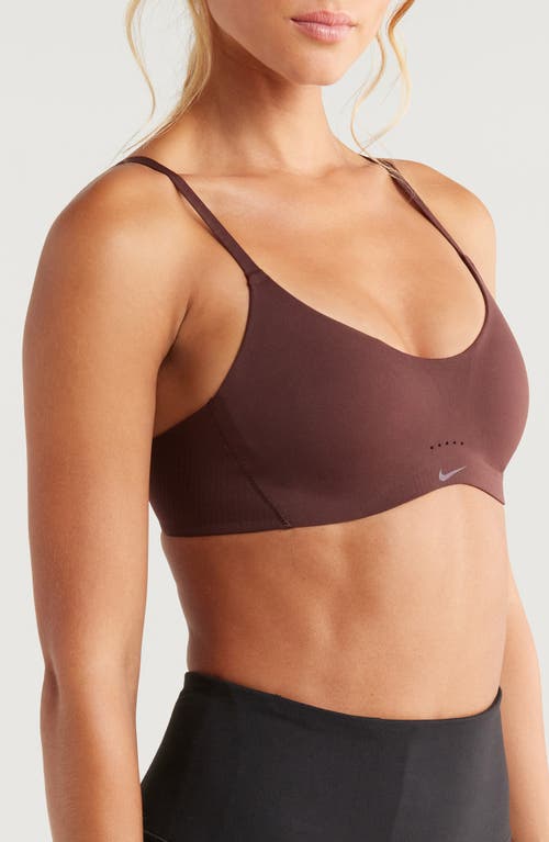 Nike Dri-fit Alate Minimalist Light-support Padded Bra In Dark Brown In Earth/white