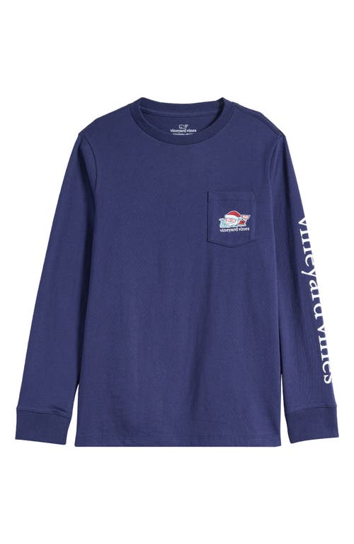 Vineyard Vines Kids' Naughty Or Nice Santa Whale Long Sleeve Cotton Graphic T-shirt In Nautical Navy