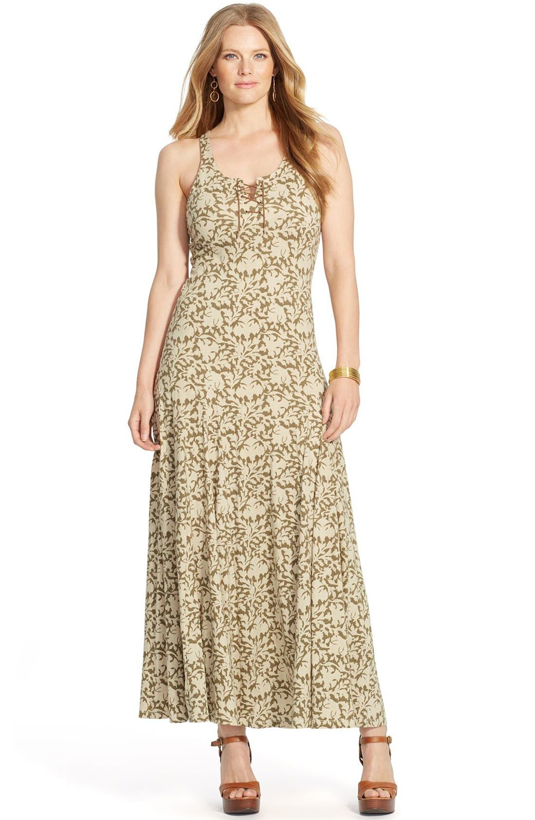 Lauren Ralph Lauren Print Lace Up Neck Maxi Dress (Plus Size) Nordstrom